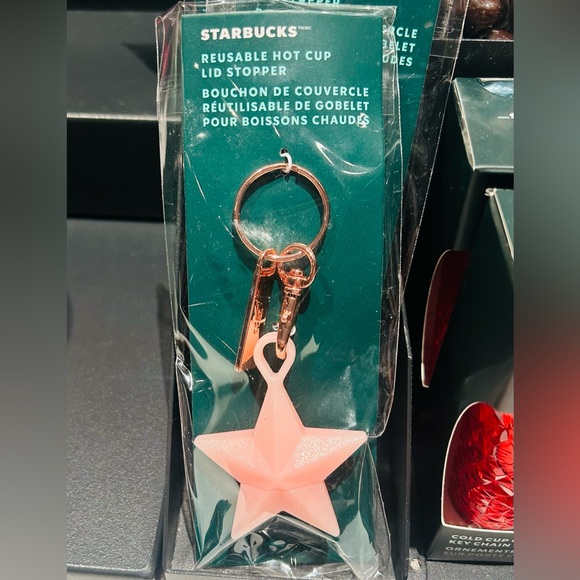 Starbucks Pink Glitter Star Keychain FOB Hot Cup Tumbler Lid Stopper New 2023 - Picture 6 of 12